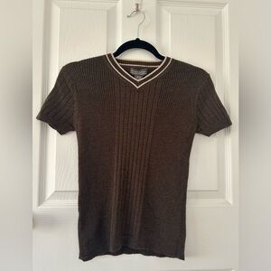 Banana Republic Brown Ribbed Merino Wool V-Neck Top